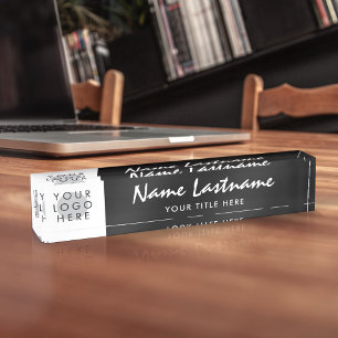 Your Logo Handwritten Modern Title Black Nameplate