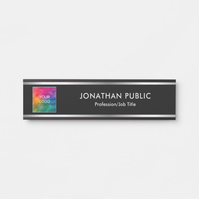 Your Logo Here Black And Silver Business Company Door Sign (Front)