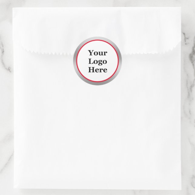 Your Logo Here Bright Red White Silver Template Classic Round Sticker (Bag)