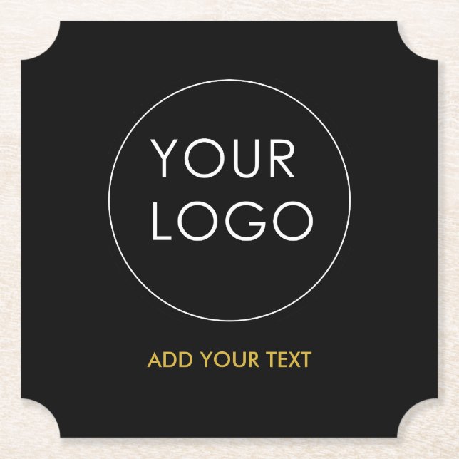 Your Logo Here Business Company Corporate Black Paper Coaster (Front)