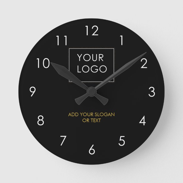 Your Logo Here Business Company Corporate Black Round Clock (Front)