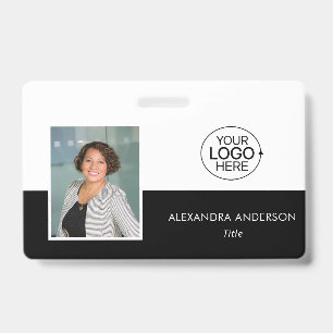Your Logo Here Clean Black And White Typography  ID Badge