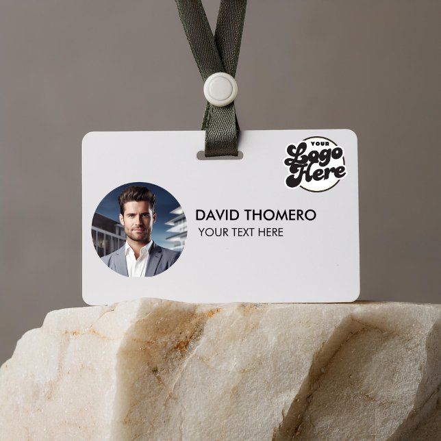 Your Logo Here Company Business QR Code Photo Name ID Badge (your logo here name tags badges  business corporate small business customer service first last name)