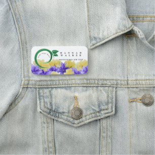 your logo here, green colour meadow flowers name tag