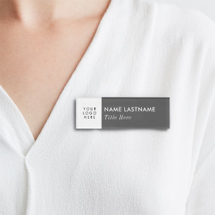 Your Logo Here Grey Elegant White Title Name Tag