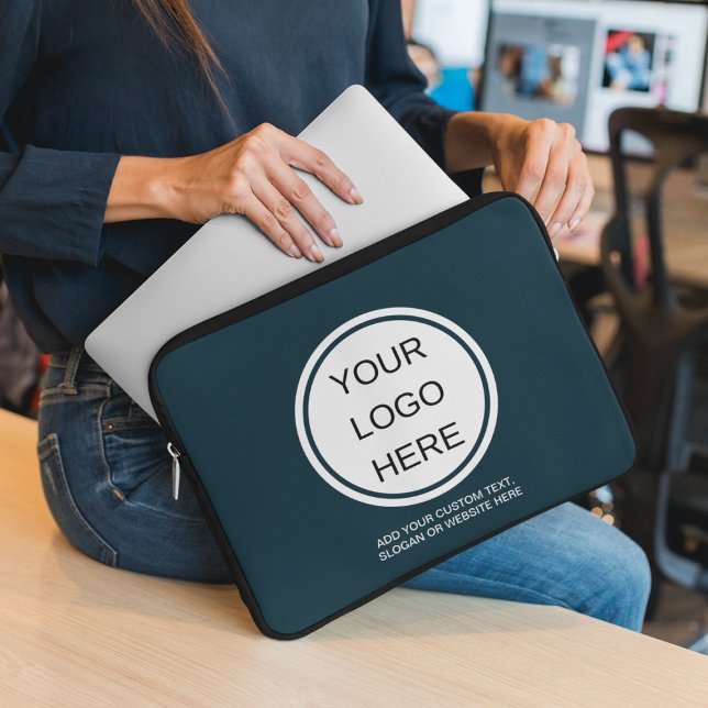 Your Logo Here l Professional Navy Blue Branded  Laptop Sleeve (Creator Uploaded)