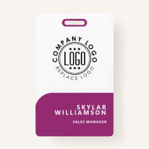 Your Logo Here Minimal Purple & White Identity ID Badge