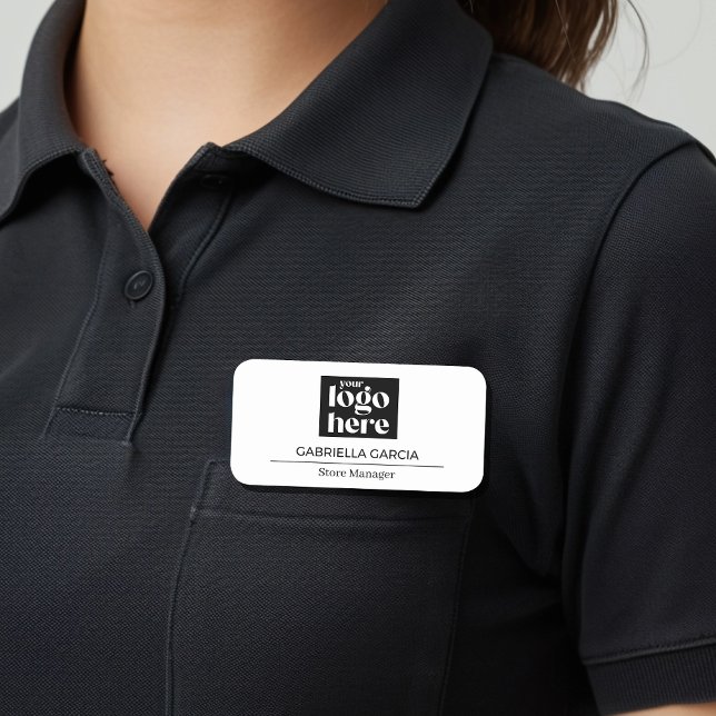 Your Logo Here Modern Name Tag (Customize this name tag for a branded image in your business. Choose magnetic or pin back.)