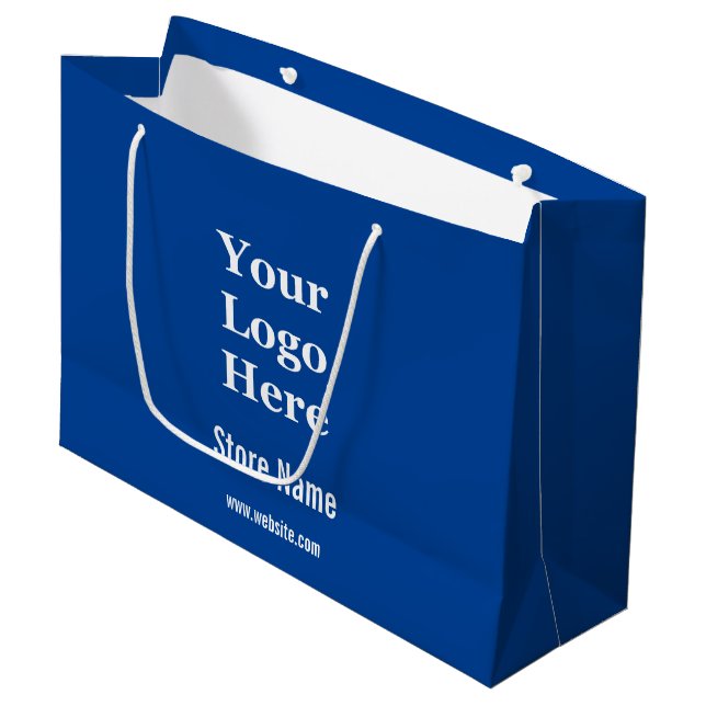 Your Logo Here on Blue and White Large Gift Bag (Front Angled)