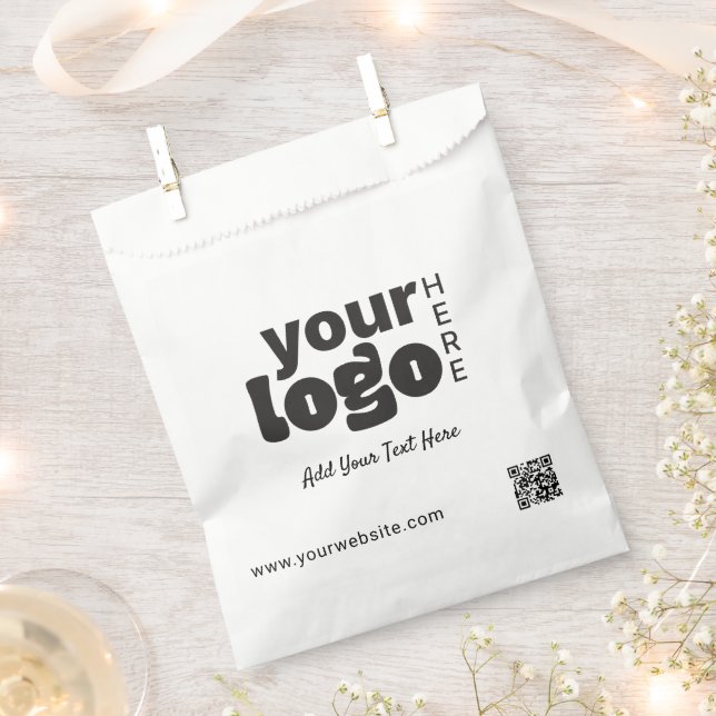 Your Logo Here Qr Code Modern Minimal Simple Favour Bags (Clipped)