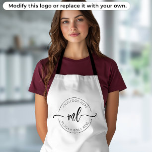 Your Logo Here Script Monogram Black and White Apron