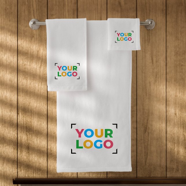 Your Logo Here Simple Branding White Bath Towel Set (Creator Uploaded)