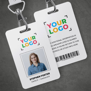 Your Logo Here Simple Employee Photo White ID Badge