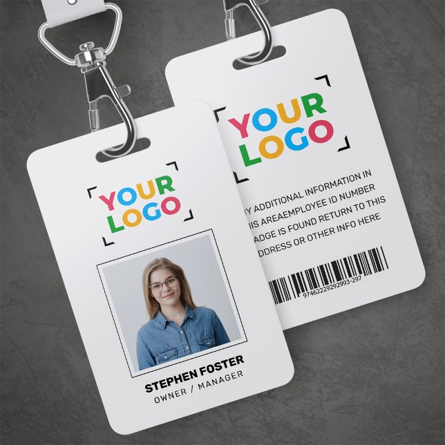 Your Logo Here Simple Employee Photo White ID Badge (Creator Uploaded)