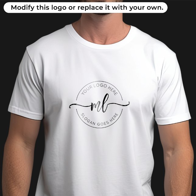 Your Logo Here Simple Monogram Initials White T-Shirt (Creator Uploaded)