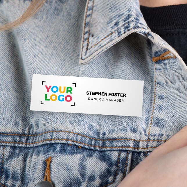 Your Logo Here Simple White Business Name Tag (Creator Uploaded)