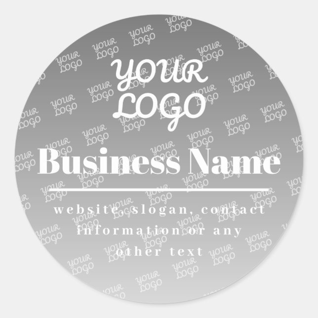Your Logo Here Tiled Pattern Grey & White Classic Round Sticker (Front)