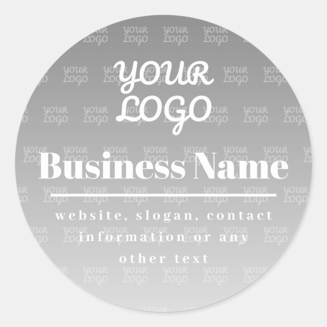 Your Logo Here Tiled Pattern Grey & White Classic Round Sticker (Front)