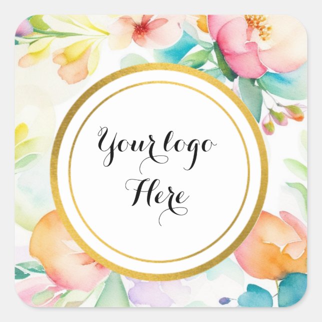 Your Logo here watercolor floral  Square Sticker (Front)