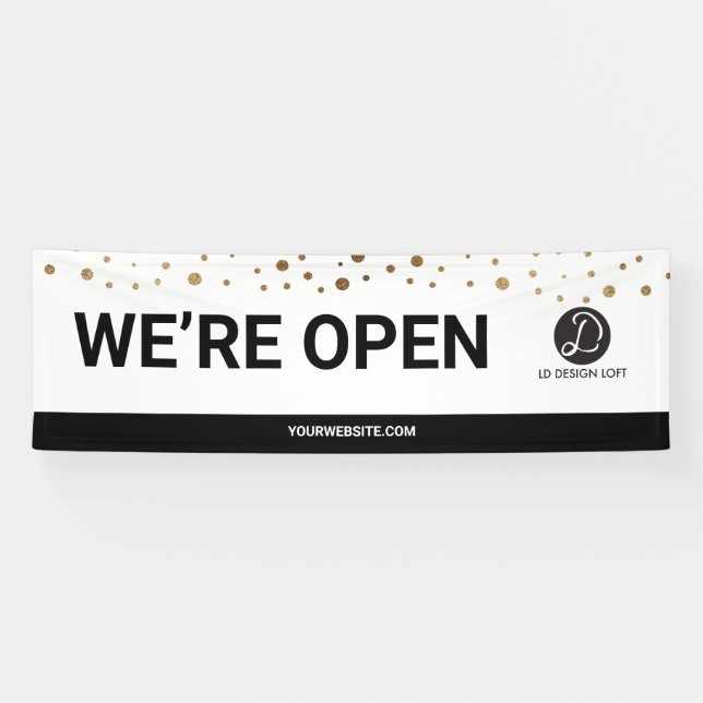 Your Logo Here We're open for business Banner (Horizontal)