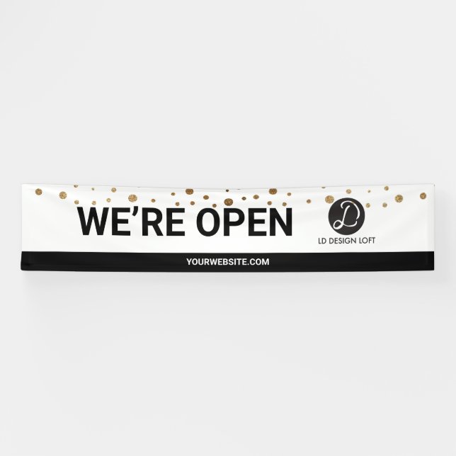 Your Logo Here We're open for business Banner (Horizontal)