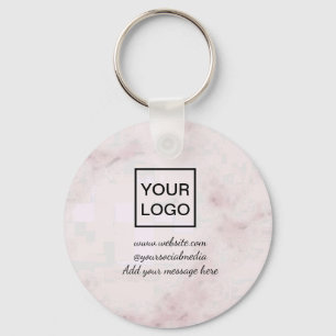 Your logo here white simple minimal PINK MARBLE    Key Ring