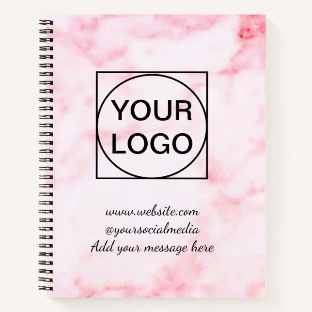 Your logo here white simple minimal PINK MARBLE No Notebook (Front)