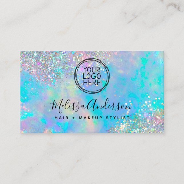 Your Logo Holographic Opal Stone Glitter  Business Card (Front)