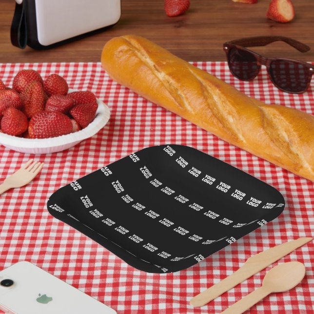 Your Logo | Horizontally Tiled Stripe Pattern  Paper Plate (Picnic)