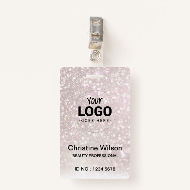 your logo ID card FAUX champagne glitter ID Badge (Front with Clip)