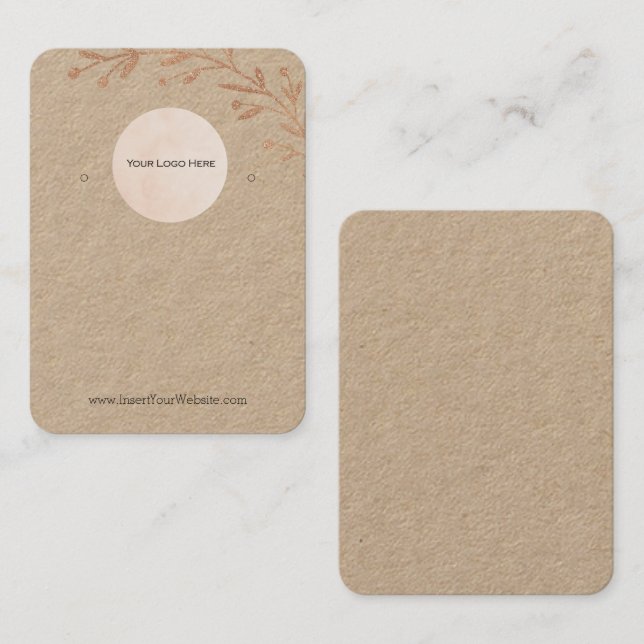 Your Logo Kraft Floral Leaf Boho Earring Display  Business Card (Front/Back)