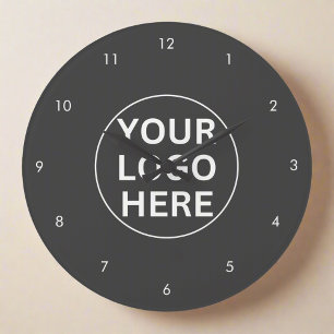 Your Logo l Business Professional Branded Grey Large Clock