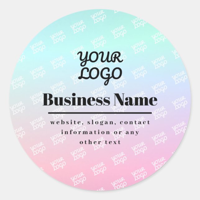 Your Logo + Logo Pattern & Colourful Ombre Classic Round Sticker (Front)