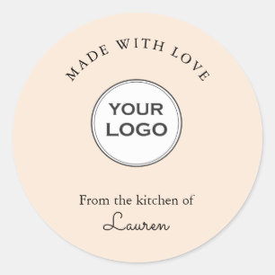 Your logo 'Made with love' Peach Classic Round Sticker