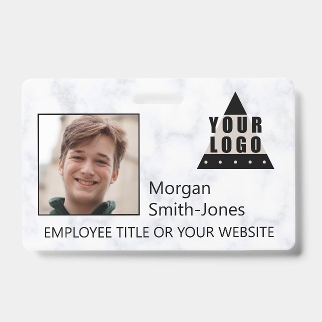 Your Logo Marble Stylish Business Employee Photo ID Badge (Front)