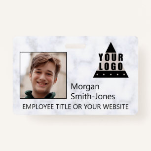 Your Logo Marble Stylish Business Employee Photo ID Badge