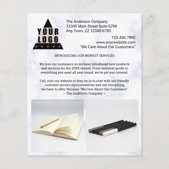Your Logo Marble Stylish Create Your Own 2 Photo Flyer (Front)