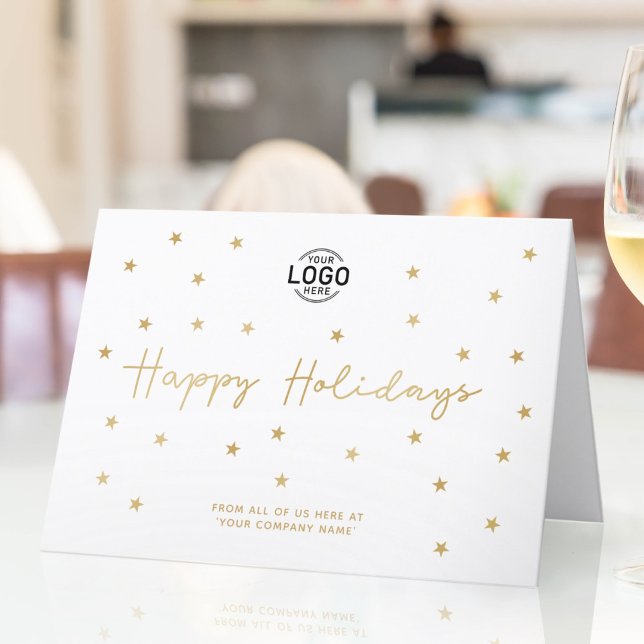 Your Logo Minimalist Gold Stars Business Holidays Card (Creator Uploaded)
