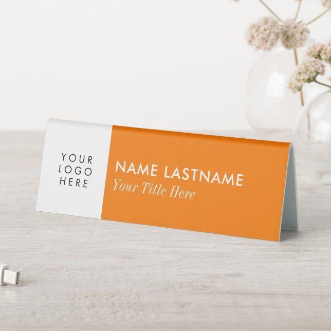 Your Logo Minimalist Simple Orange White Name (In SItu (Table))