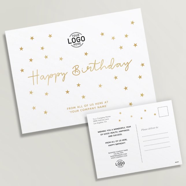 Your Logo Minimalist Stars Business Happy Birthday Holiday Postcard (Creator Uploaded)