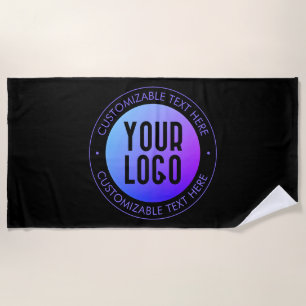 Your Logo & Modern Blue & Purple Ombre Gradient Beach Towel
