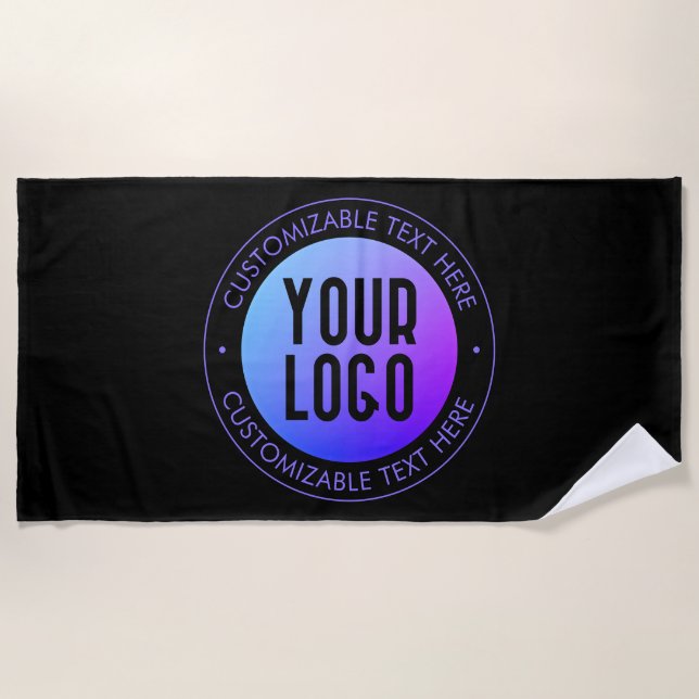 Your Logo & Modern Blue & Purple Ombre Gradient Beach Towel (Front)