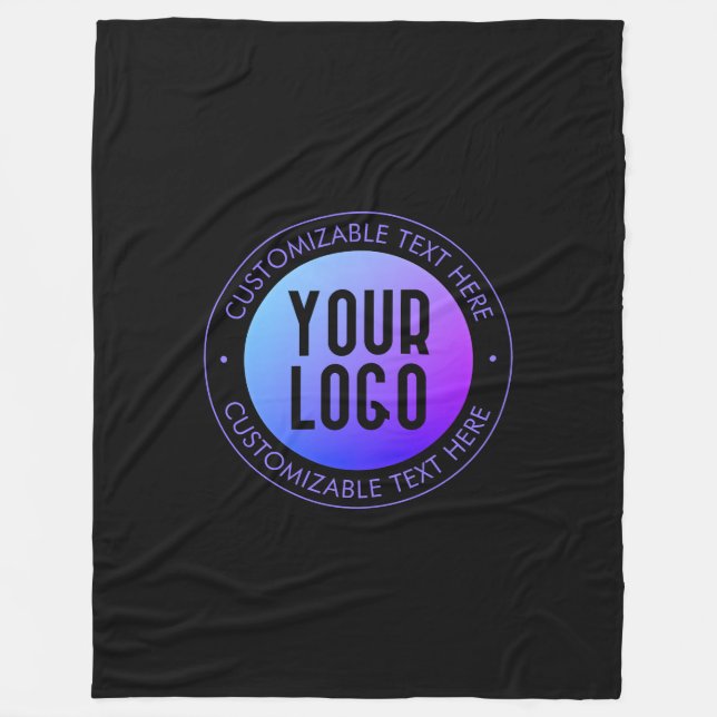Your Logo & Modern Blue & Purple Ombre Gradient Fleece Blanket (Front)