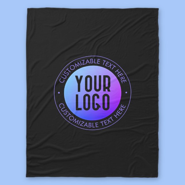 Your Logo & Modern Blue & Purple Ombre Gradient Fleece Blanket (Creator Uploaded)