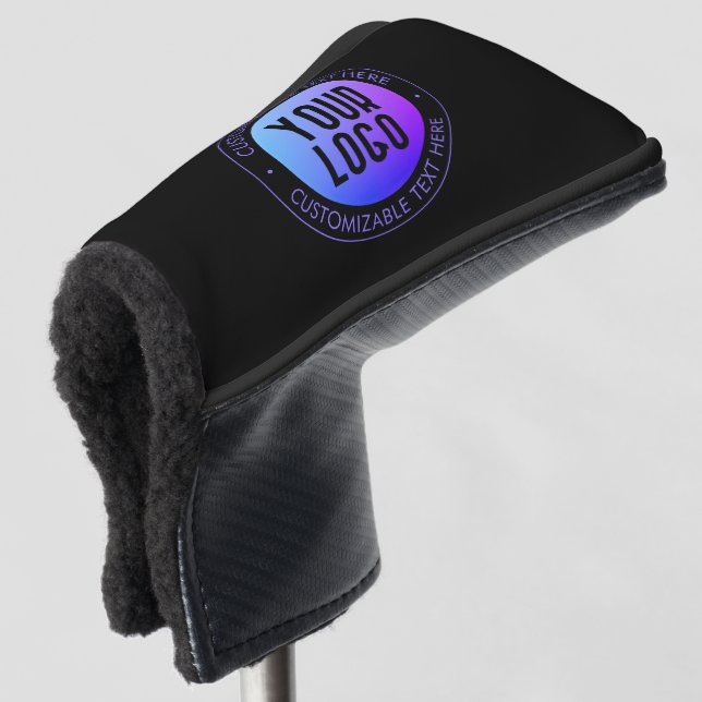 Your Logo & Modern Blue & Purple Ombre Gradient Golf Head Cover (3/4 Front)