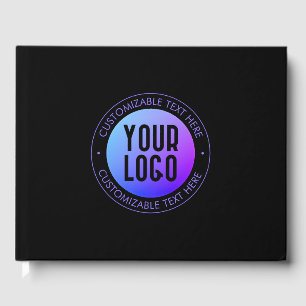 Your Logo & Modern Blue & Purple Ombre Gradient Guest Book