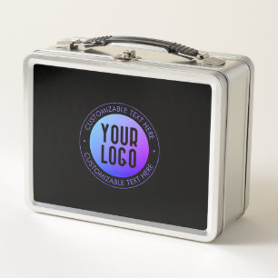 Your Logo & Modern Blue & Purple Ombre Gradient Metal Lunch Box