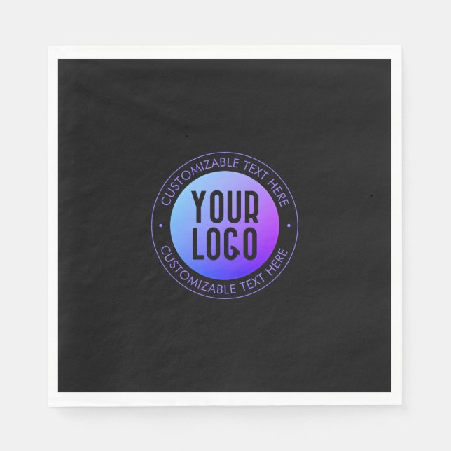 Your Logo & Modern Blue & Purple Ombre Gradient Napkin (Front)