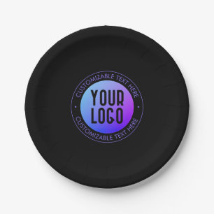 Your Logo & Modern Blue & Purple Ombre Gradient Paper Plate