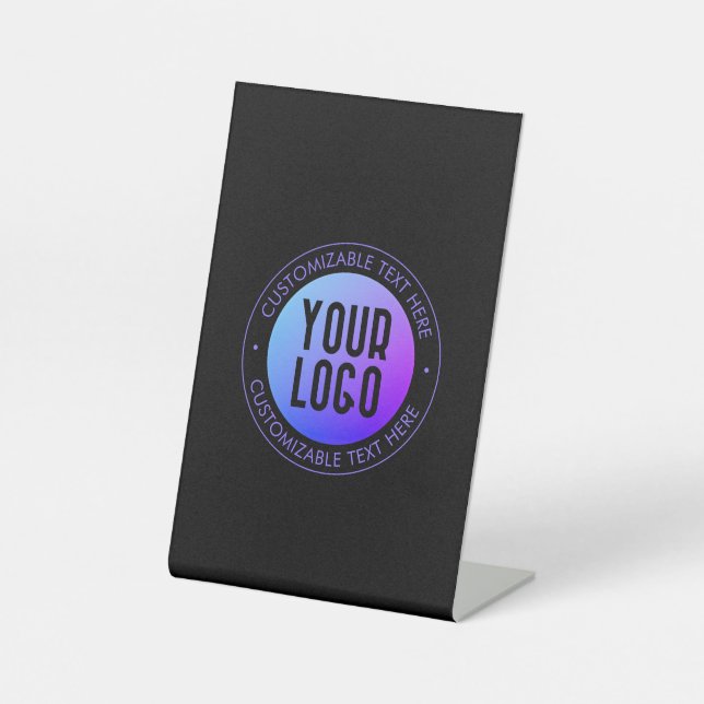 Your Logo & Modern Blue & Purple Ombre Gradient Pedestal Sign (Front)